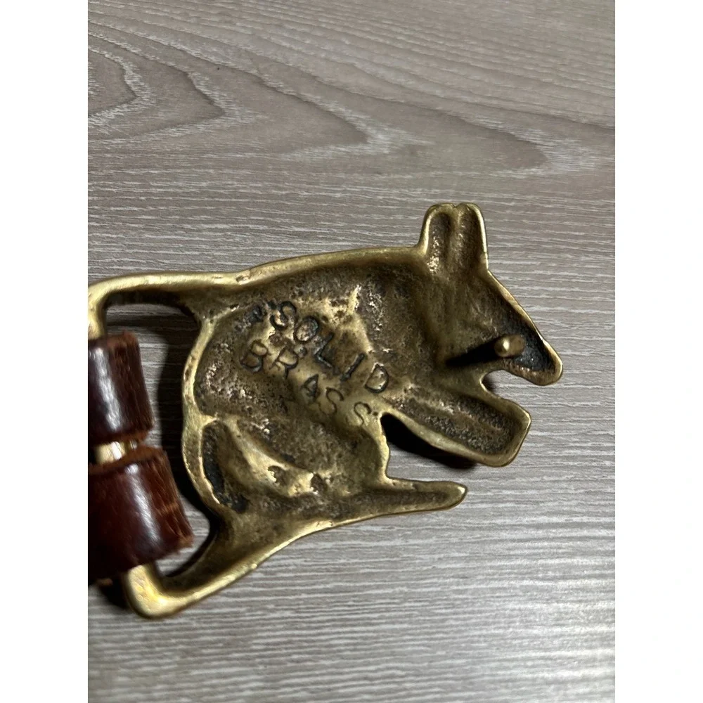 Vintage Leather Armadillo Buckle Belt Embossed Floral Western Boho 45 Inch Brass